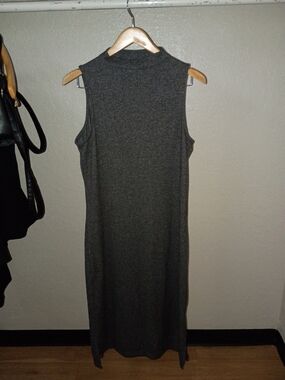 Sleeveless Mock Neck Midi Dress - Charcoal Gray